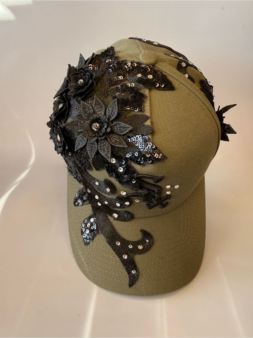 New Era Olive Green Floral Sequin Baseball Cap